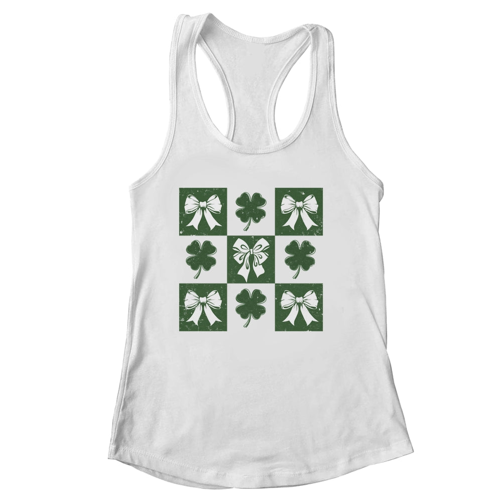 Retro Checkered St Patrick's Day Coquette Lucky Shamrock Shirt & Tank Top | siriusteestore