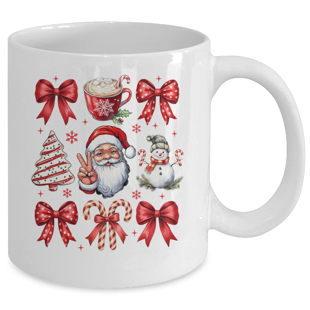 Retro Christmas Coquette Christmas Santa Candy Cane Bow Mug | siriusteestore