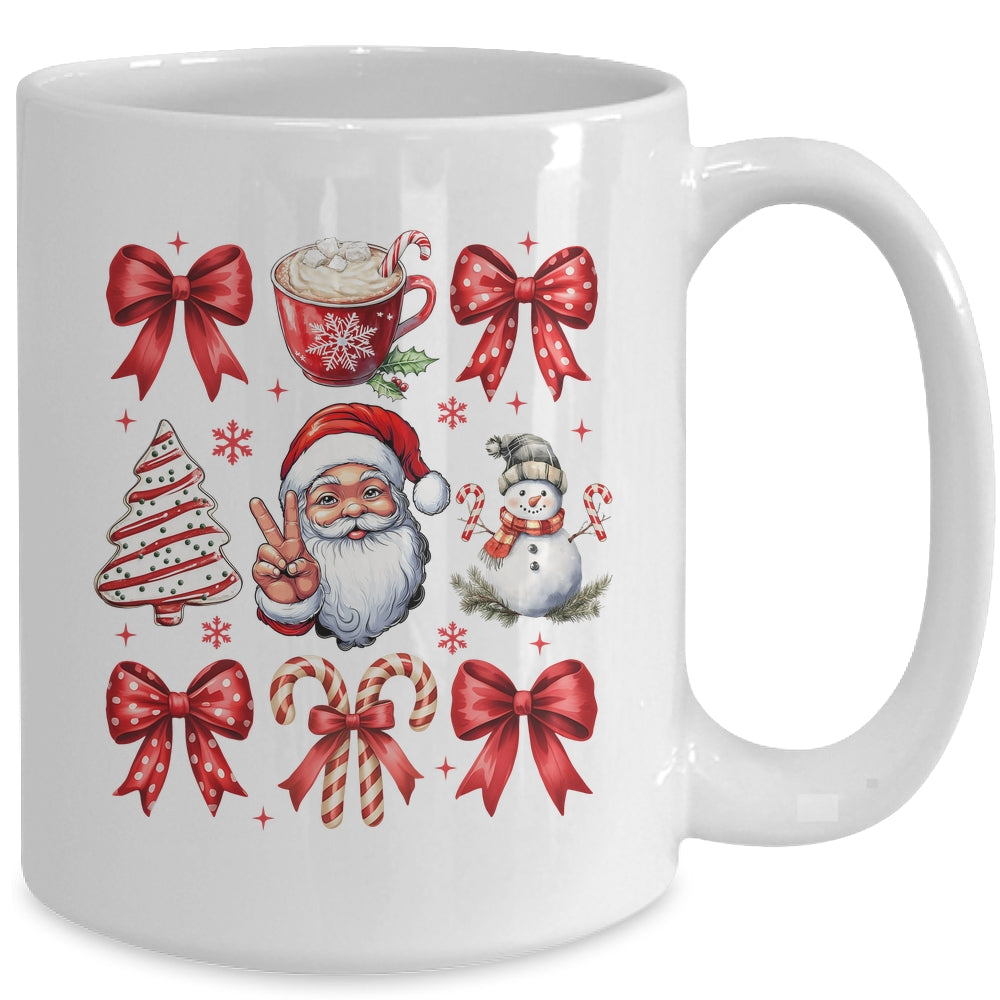 Retro Christmas Coquette Christmas Santa Candy Cane Bow Mug | siriusteestore