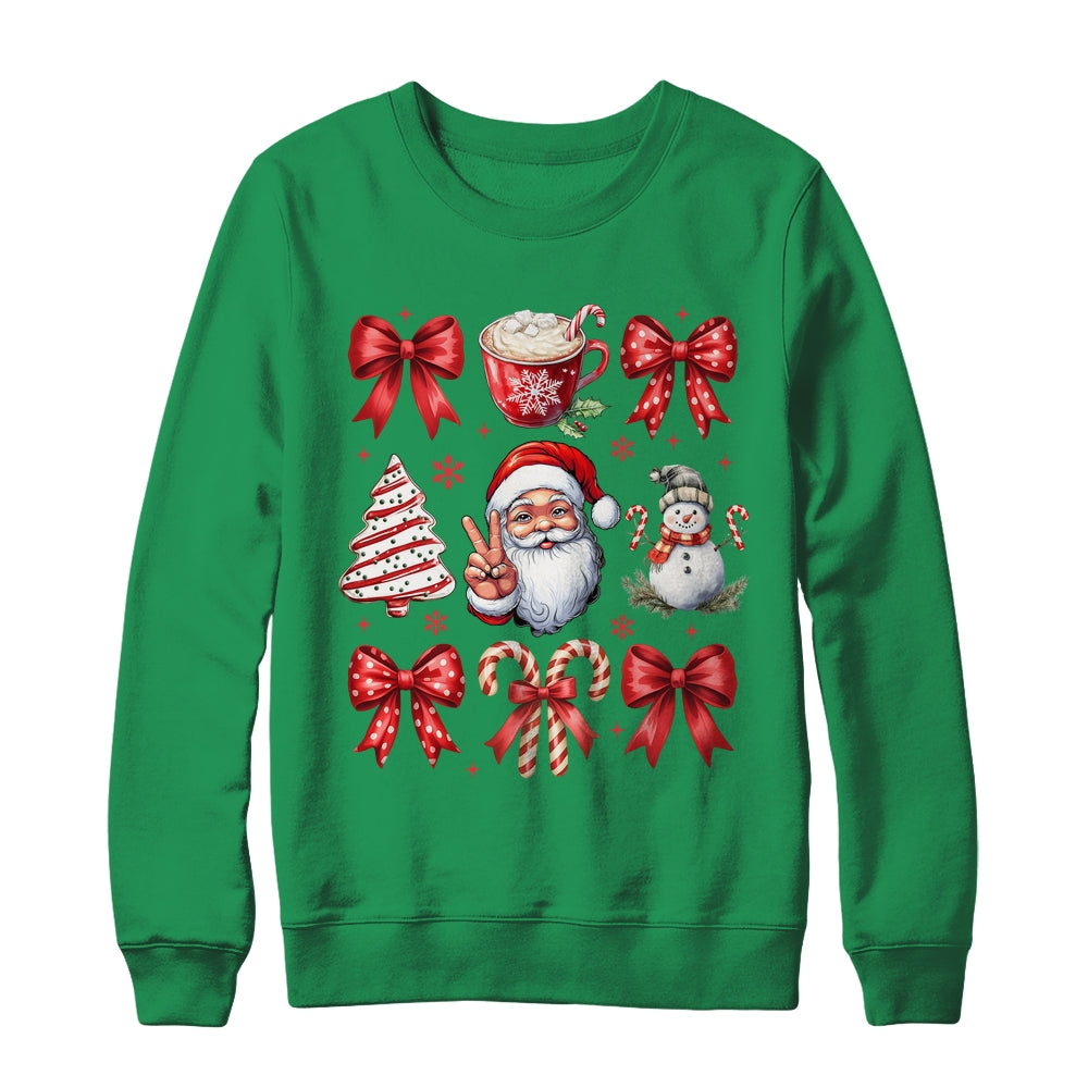 Retro Christmas Coquette Christmas Santa Candy Cane Bow Shirt & Sweatshirt | siriusteestore