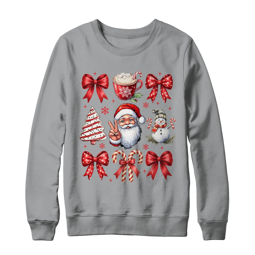 Retro Christmas Coquette Christmas Santa Candy Cane Bow Shirt & Sweatshirt | siriusteestore
