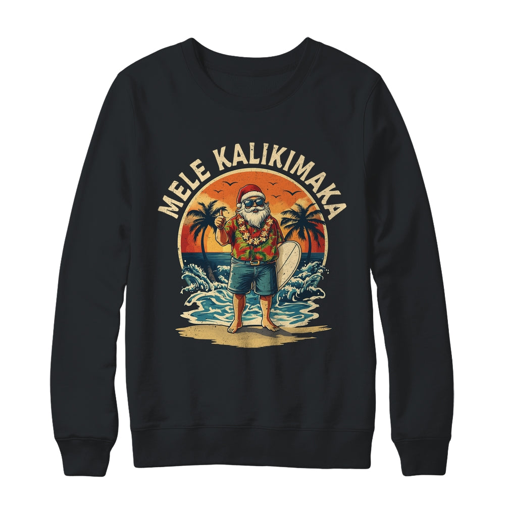 Retro Christmas Surf Mele Kalikimaka Santa Claus Hawaii Shirt & Sweatshirt | siriusteestore