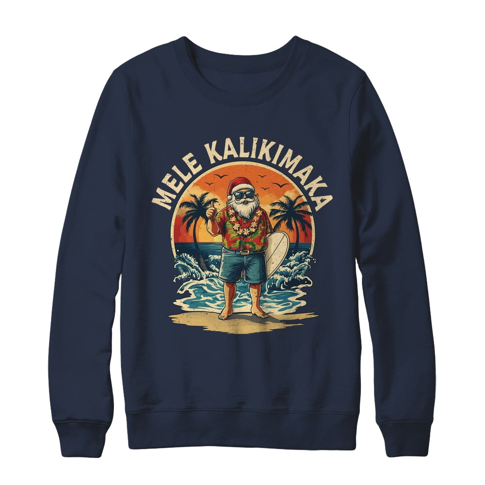 Retro Christmas Surf Mele Kalikimaka Santa Claus Hawaii Shirt & Sweatshirt | siriusteestore