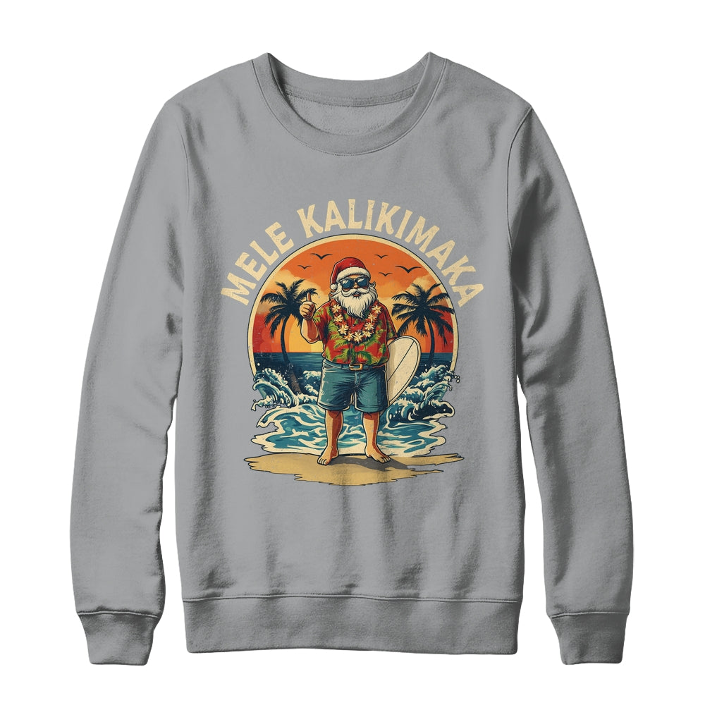 Retro Christmas Surf Mele Kalikimaka Santa Claus Hawaii Shirt & Sweatshirt | siriusteestore