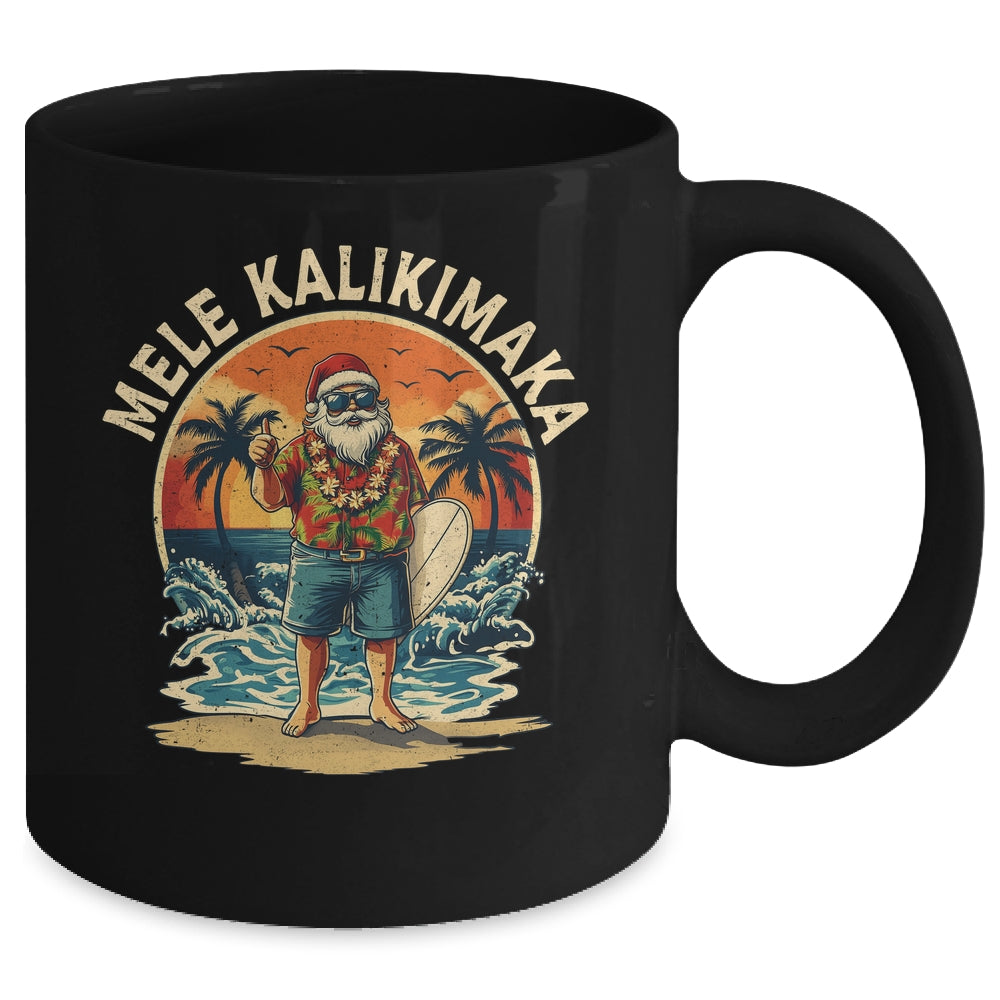 Retro Christmas Surf Mele Kalikimaka Santa Claus Hawaii Mug | siriusteestore