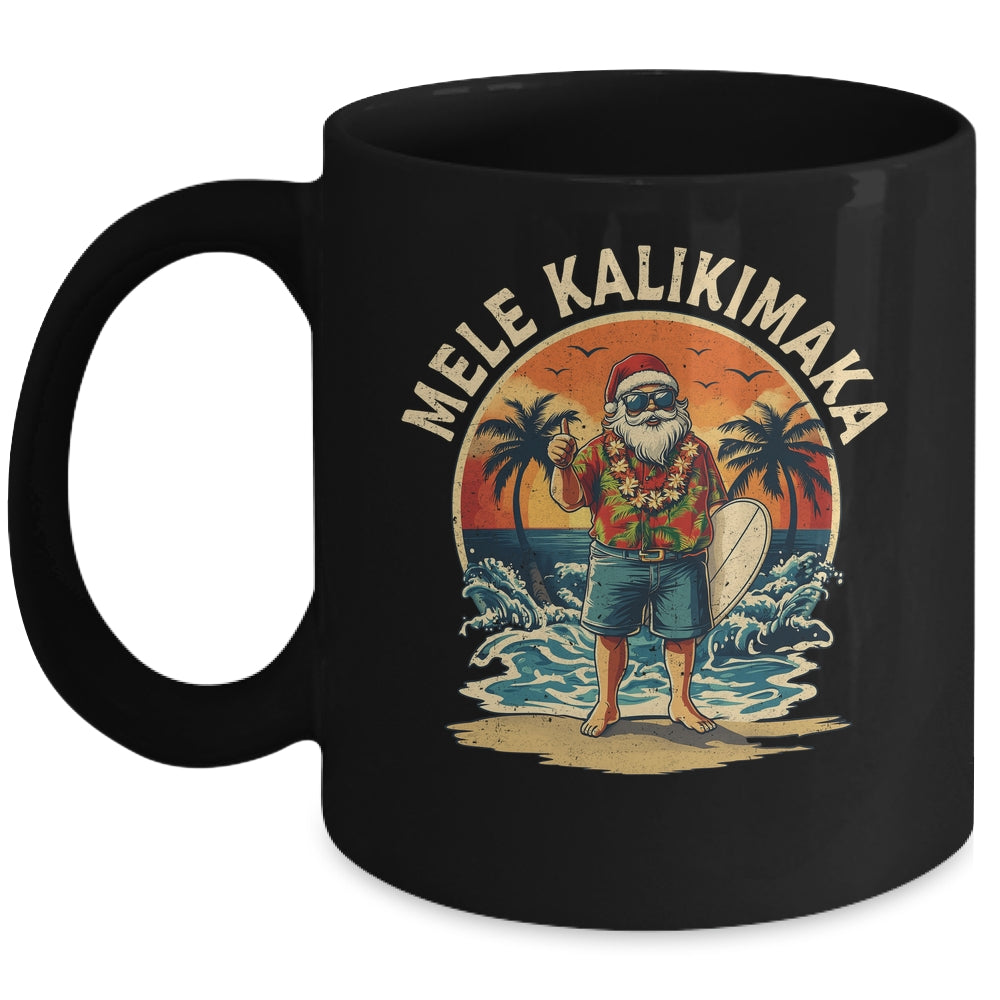 Retro Christmas Surf Mele Kalikimaka Santa Claus Hawaii Mug | siriusteestore