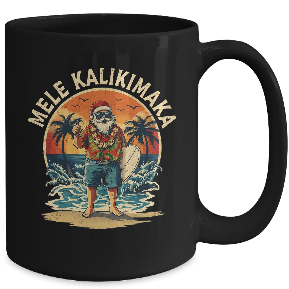Retro Christmas Surf Mele Kalikimaka Santa Claus Hawaii Mug | siriusteestore