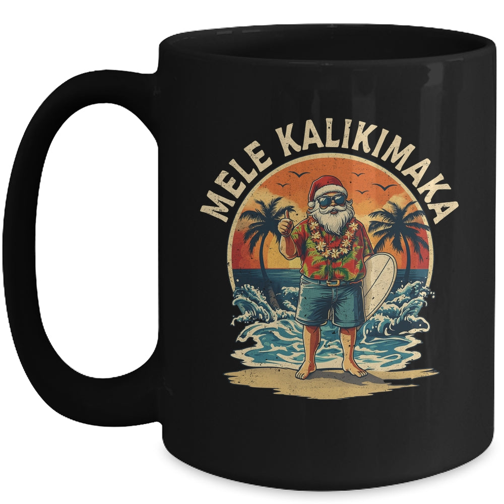 Retro Christmas Surf Mele Kalikimaka Santa Claus Hawaii Mug | siriusteestore