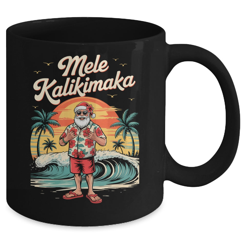 Retro Christmas Surf Mele Kalikimaka Santa Shaka Sign Hawaii Mug | siriusteestore