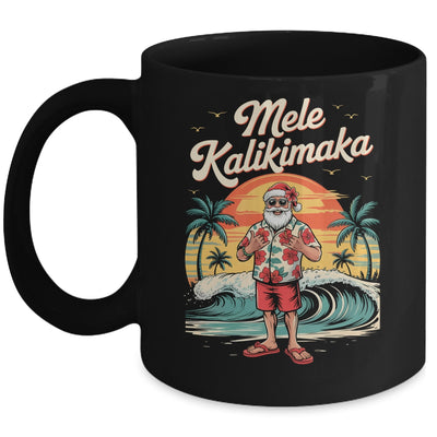 Retro Christmas Surf Mele Kalikimaka Santa Shaka Sign Hawaii Mug | siriusteestore