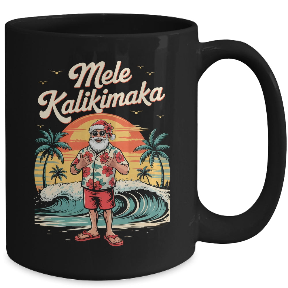 Retro Christmas Surf Mele Kalikimaka Santa Shaka Sign Hawaii Mug | siriusteestore