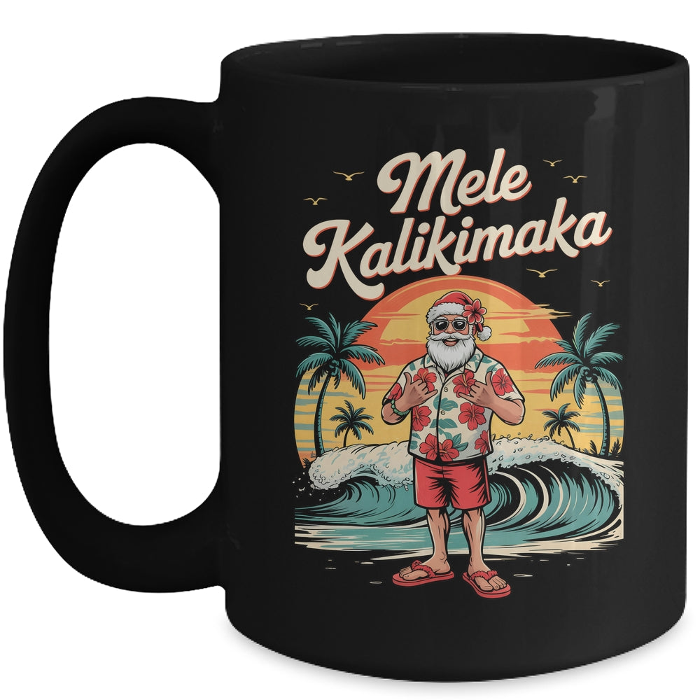Retro Christmas Surf Mele Kalikimaka Santa Shaka Sign Hawaii Mug | siriusteestore