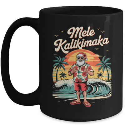 Retro Christmas Surf Mele Kalikimaka Santa Shaka Sign Hawaii Mug | siriusteestore