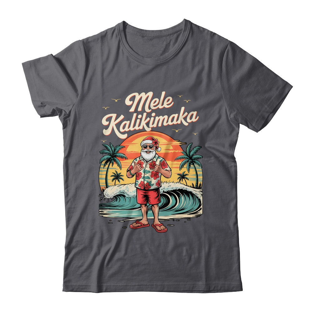 Retro Christmas Surf Mele Kalikimaka Santa Shaka Sign Hawaii Shirt & Sweatshirt | siriusteestore
