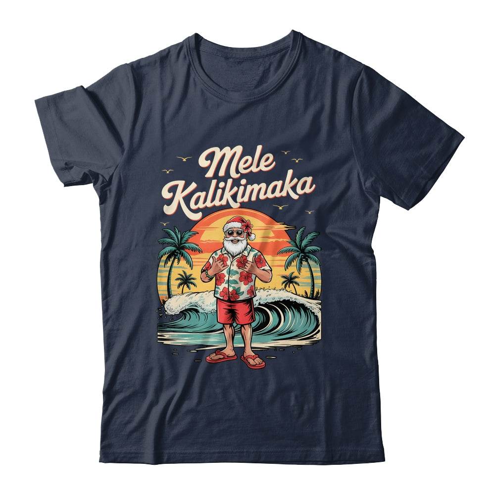 Retro Christmas Surf Mele Kalikimaka Santa Shaka Sign Hawaii Shirt & Sweatshirt | siriusteestore