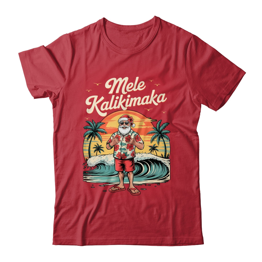 Retro Christmas Surf Mele Kalikimaka Santa Shaka Sign Hawaii Shirt & Sweatshirt | siriusteestore