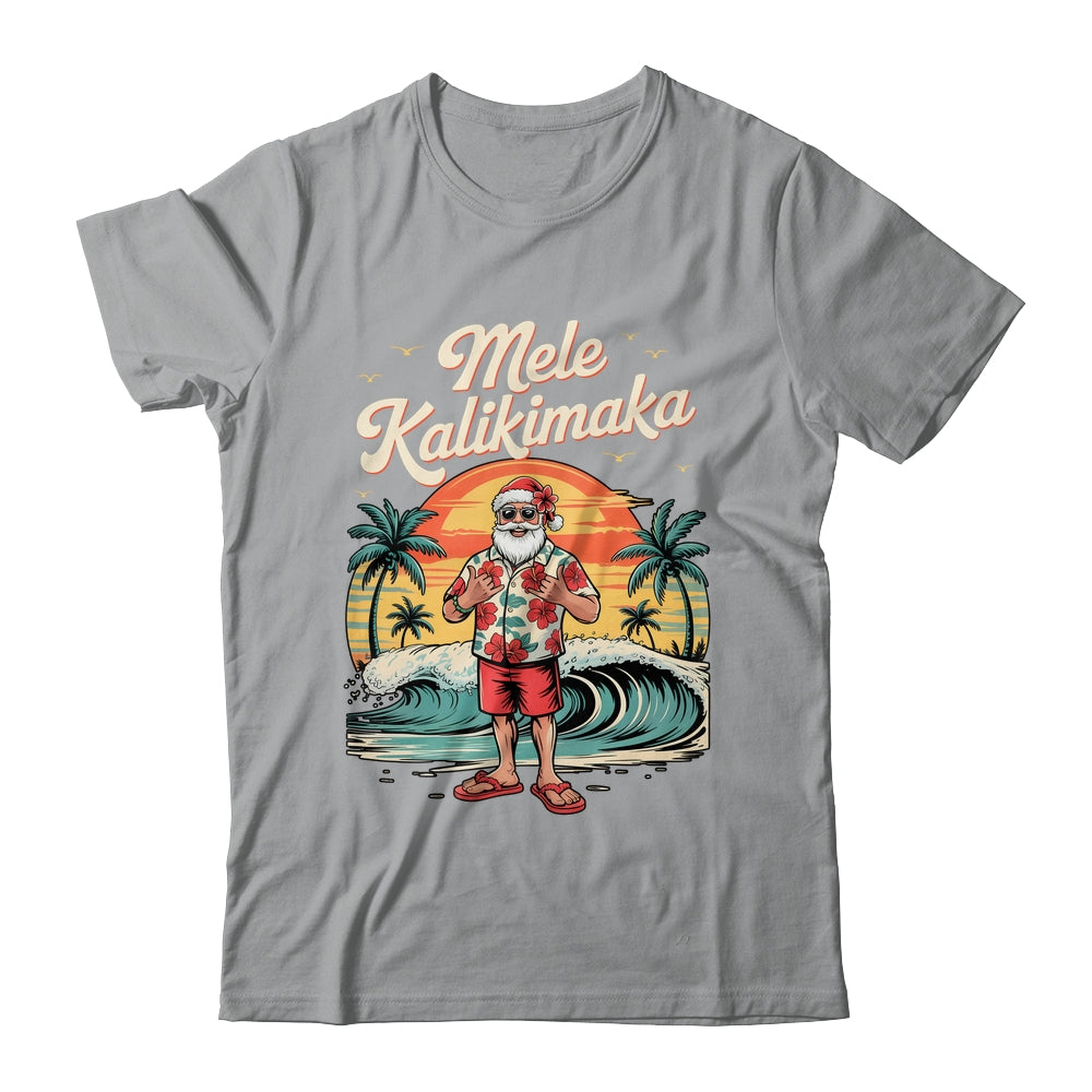 Retro Christmas Surf Mele Kalikimaka Santa Shaka Sign Hawaii Shirt & Sweatshirt | siriusteestore