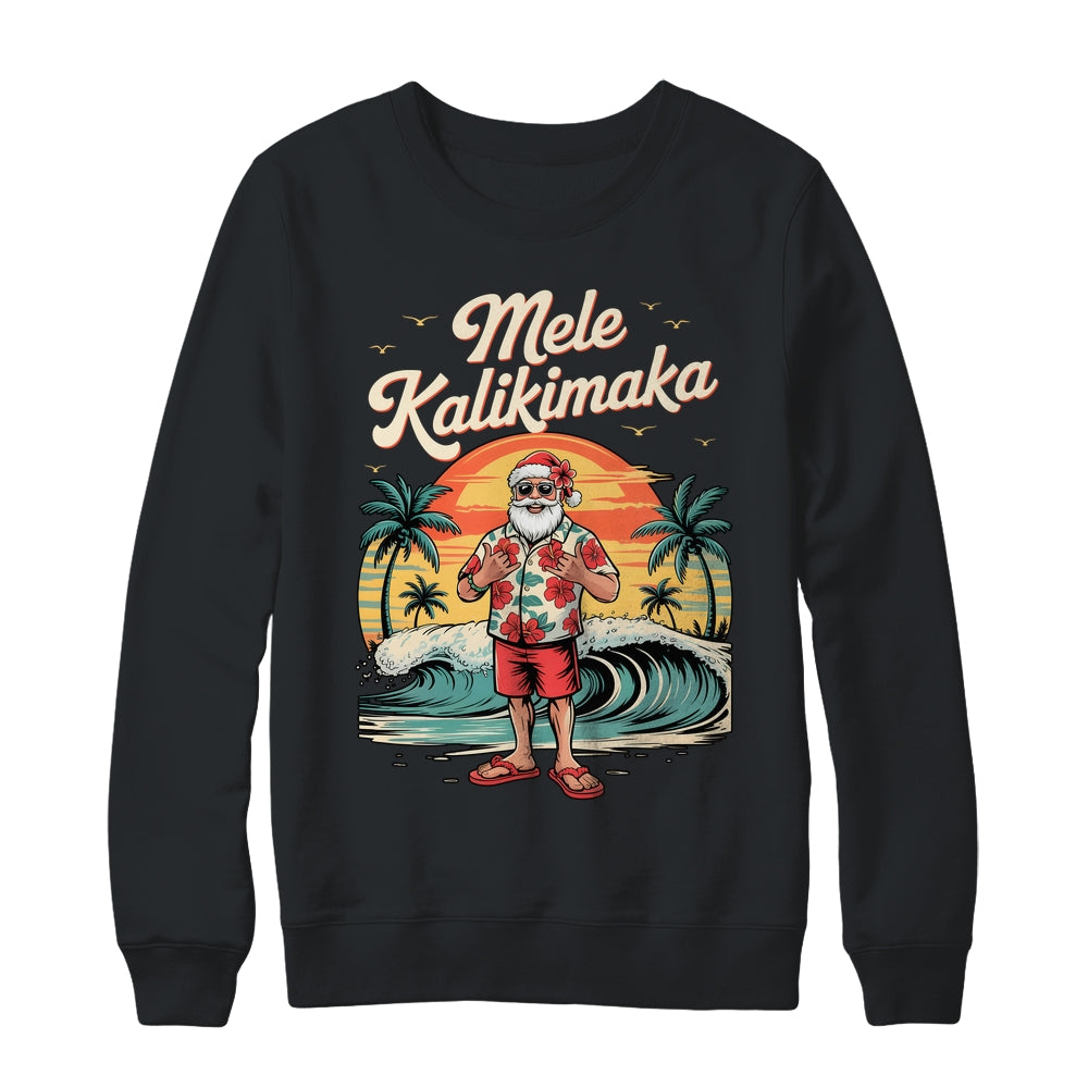 Retro Christmas Surf Mele Kalikimaka Santa Shaka Sign Hawaii Shirt & Sweatshirt | siriusteestore