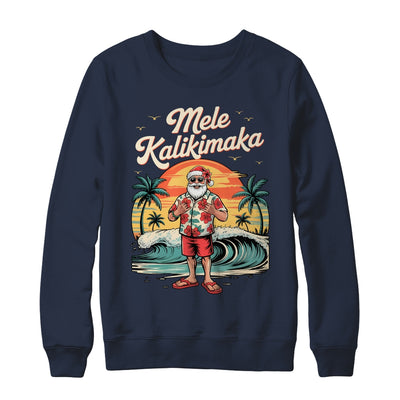 Retro Christmas Surf Mele Kalikimaka Santa Shaka Sign Hawaii Shirt & Sweatshirt | siriusteestore