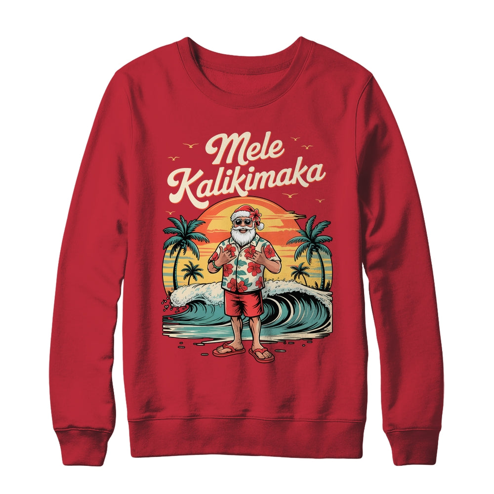 Retro Christmas Surf Mele Kalikimaka Santa Shaka Sign Hawaii Shirt & Sweatshirt | siriusteestore
