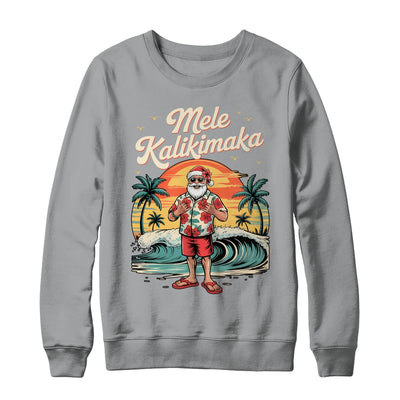 Retro Christmas Surf Mele Kalikimaka Santa Shaka Sign Hawaii Shirt & Sweatshirt | siriusteestore