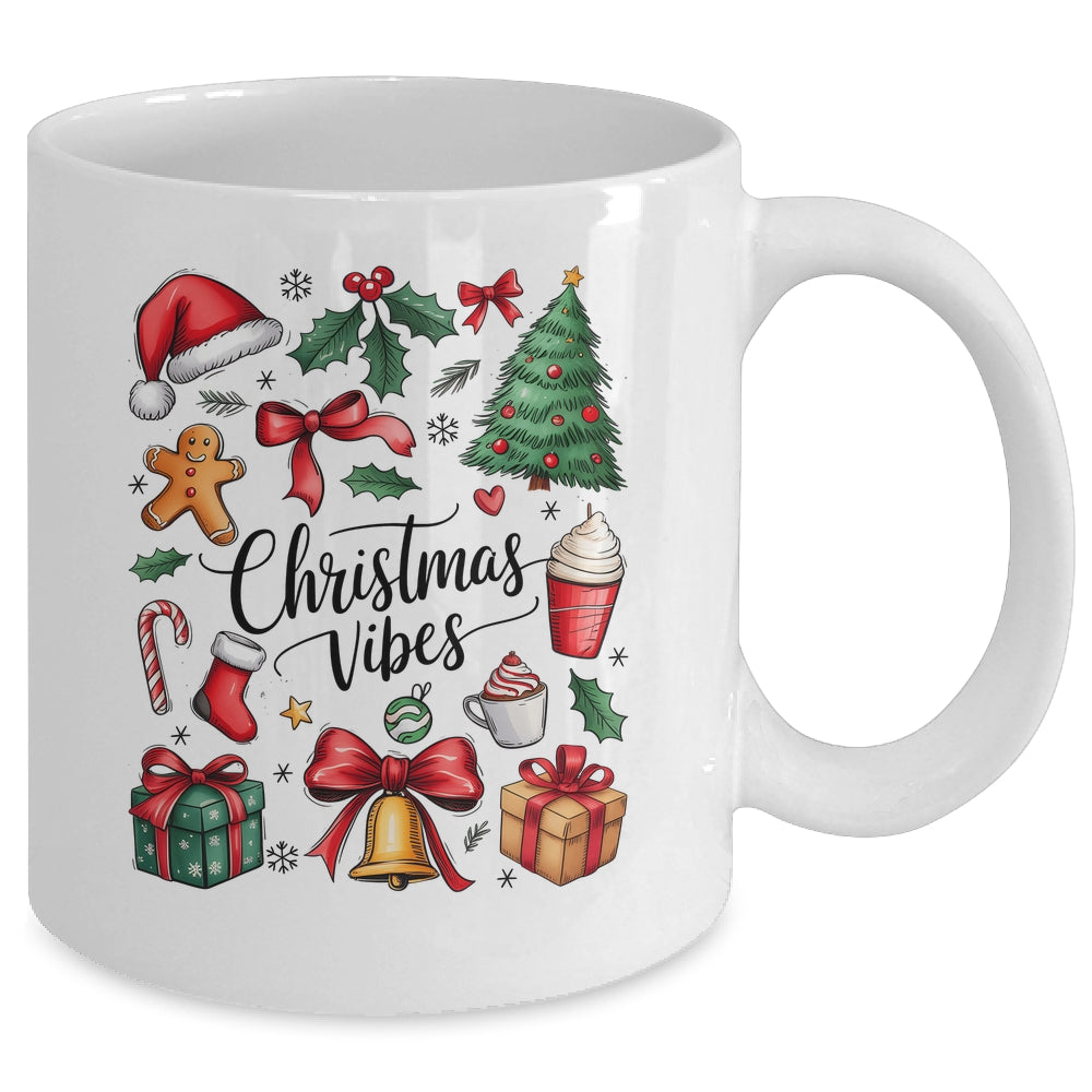 Retro Christmas Tree Hot Chocolate Coquette Preppy Bow Santa Mug | siriusteestore