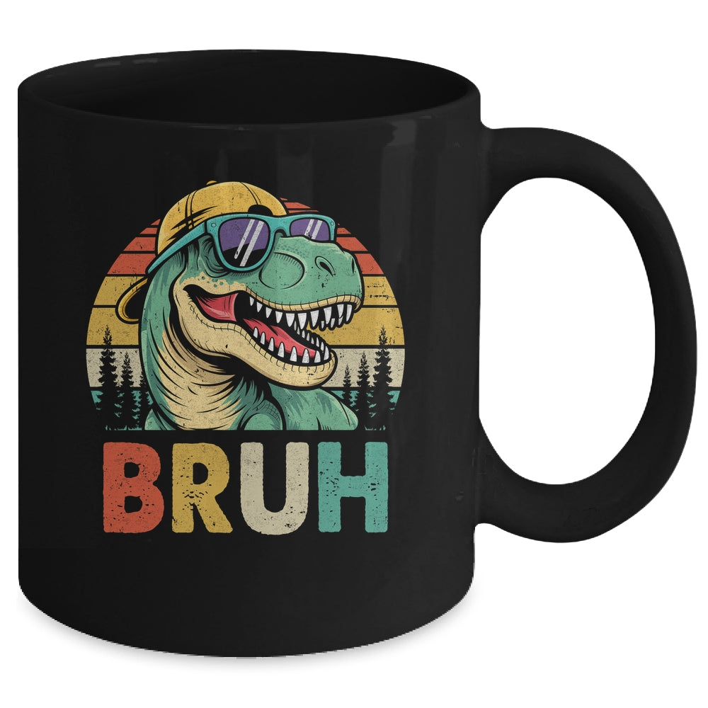 Retro Cool Dino BRUH Meme Funny Dinosaur T-Rex Vintage Mug | siriusteestore