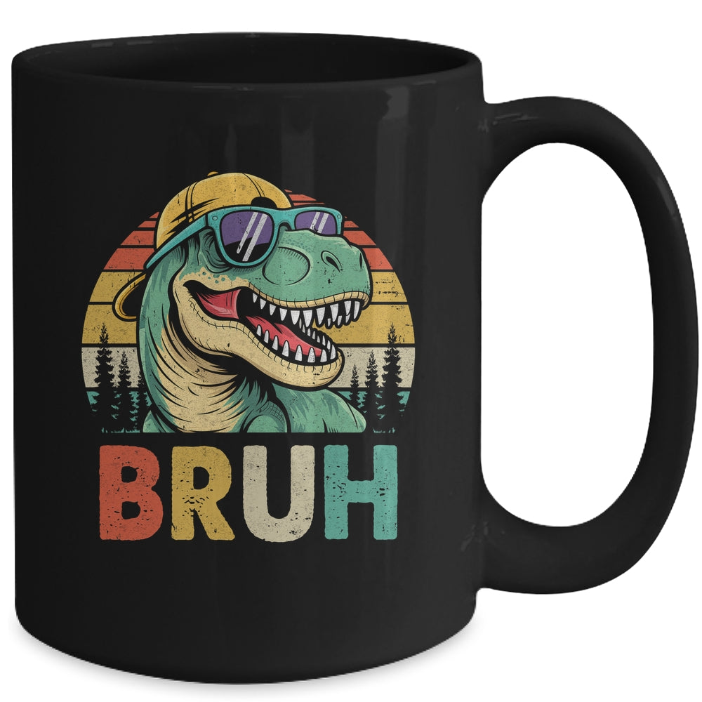 Retro Cool Dino BRUH Meme Funny Dinosaur T-Rex Vintage Mug | siriusteestore