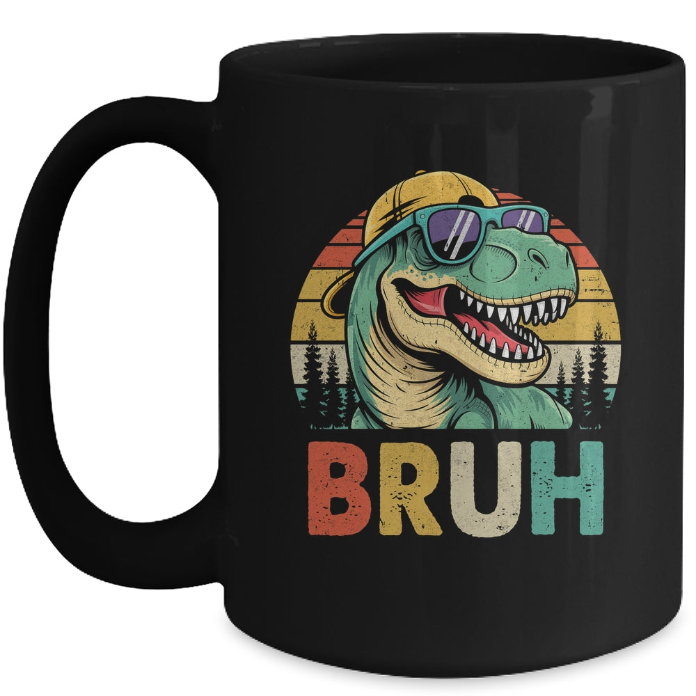 Retro Cool Dino BRUH Meme Funny Dinosaur T-Rex Vintage Mug | siriusteestore