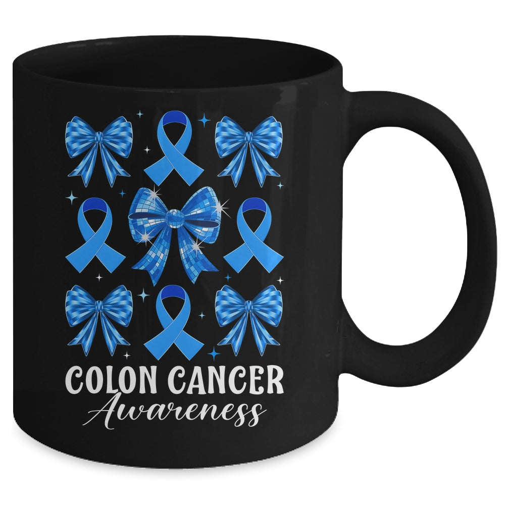 Retro Coquette Bow Blue Ribbon Colon Cancer Awareness Woman Mug | siriusteestore