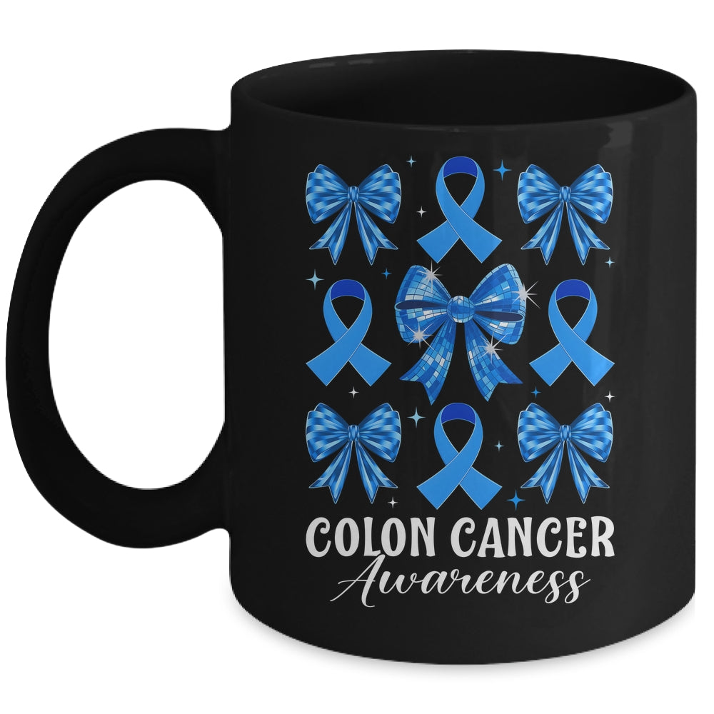 Retro Coquette Bow Blue Ribbon Colon Cancer Awareness Woman Mug | siriusteestore