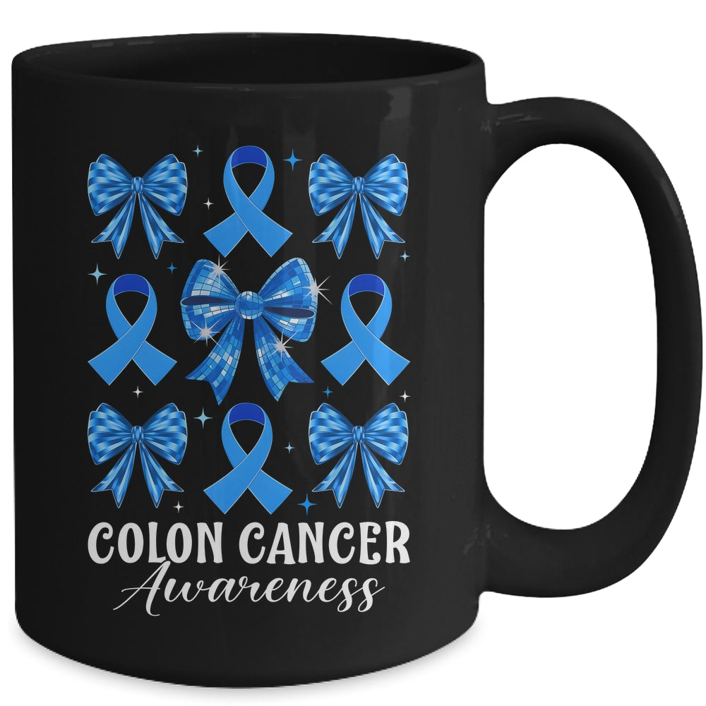 Retro Coquette Bow Blue Ribbon Colon Cancer Awareness Woman Mug | siriusteestore