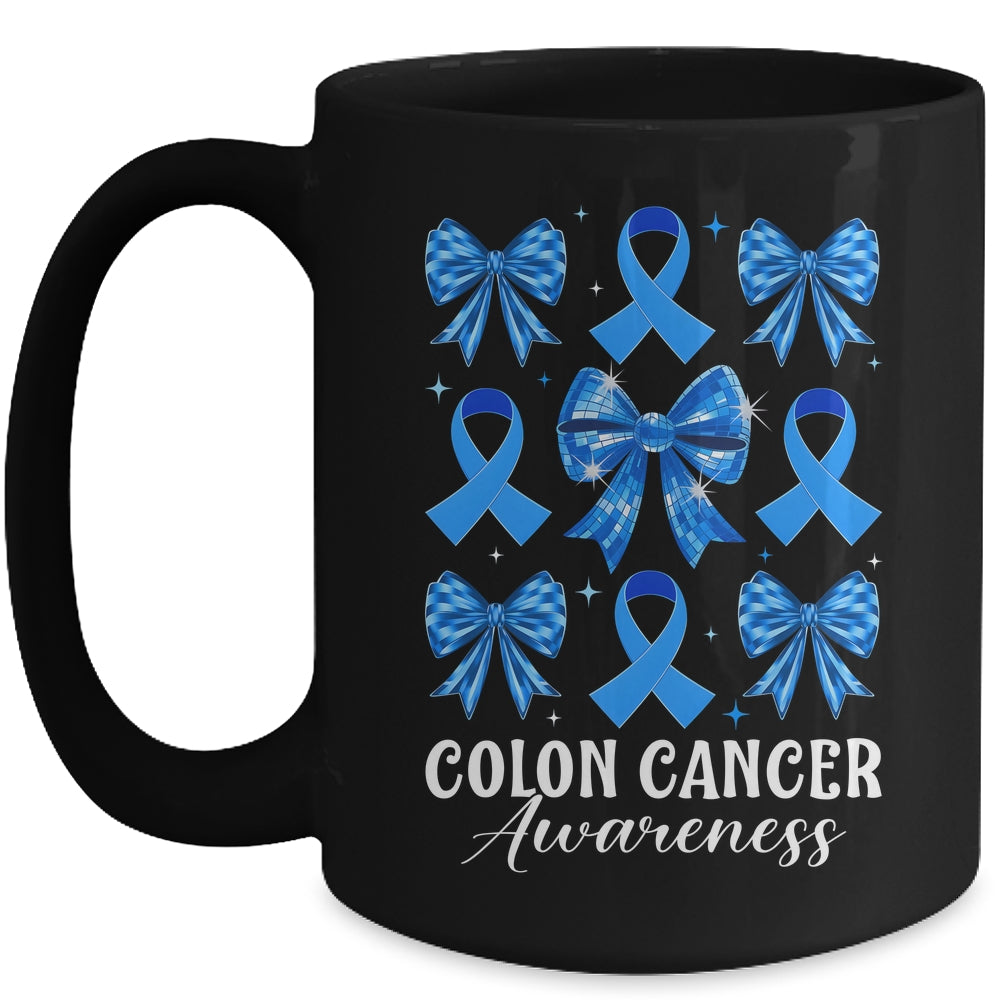 Retro Coquette Bow Blue Ribbon Colon Cancer Awareness Woman Mug | siriusteestore