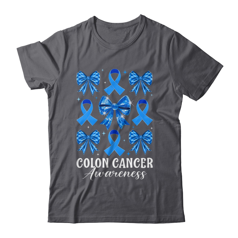 Retro Coquette Bow Blue Ribbon Colon Cancer Awareness Woman Shirt & Hoodie | siriusteestore