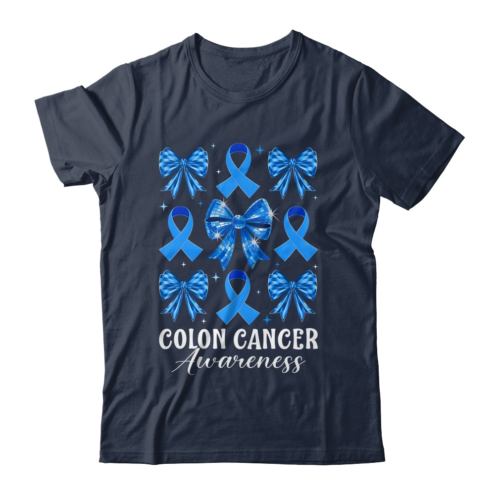 Retro Coquette Bow Blue Ribbon Colon Cancer Awareness Woman Shirt & Hoodie | siriusteestore