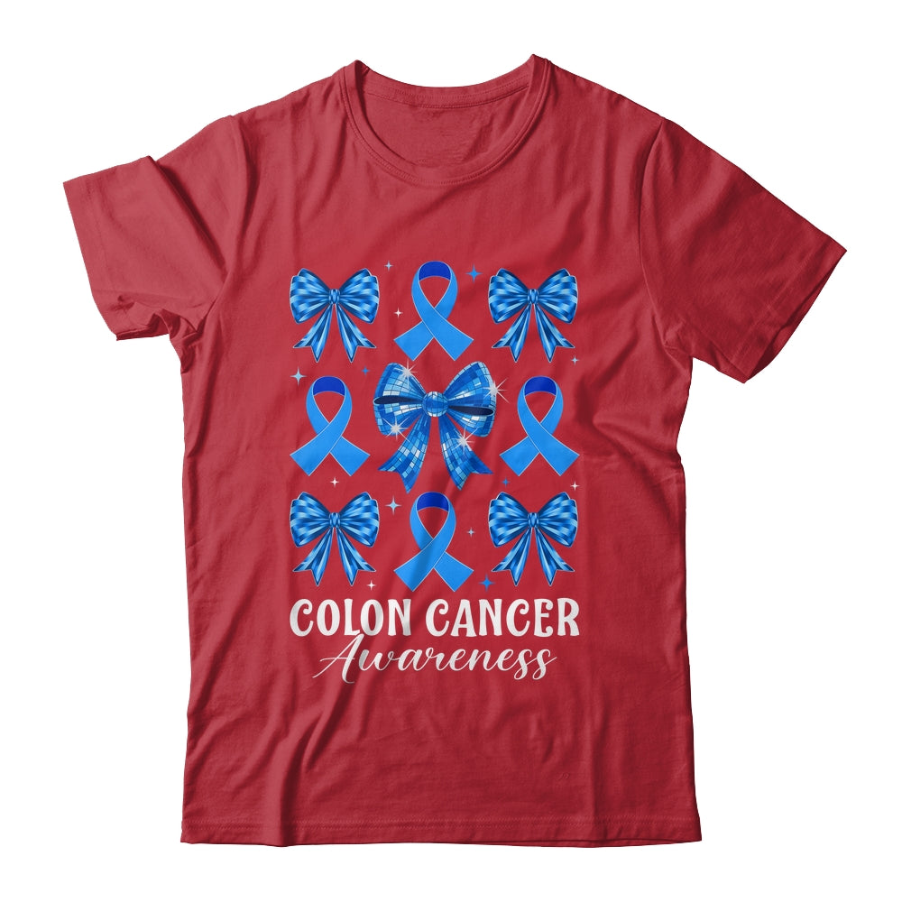 Retro Coquette Bow Blue Ribbon Colon Cancer Awareness Woman Shirt & Hoodie | siriusteestore