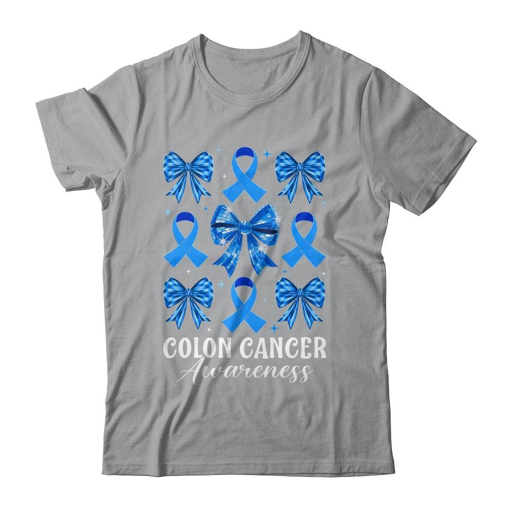 Retro Coquette Bow Blue Ribbon Colon Cancer Awareness Woman Shirt & Hoodie | siriusteestore