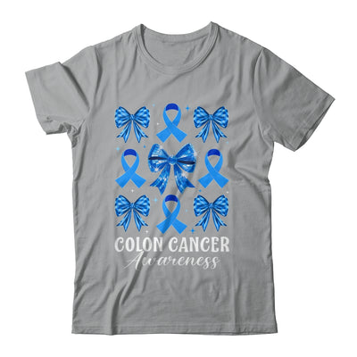 Retro Coquette Bow Blue Ribbon Colon Cancer Awareness Woman Shirt & Hoodie | siriusteestore