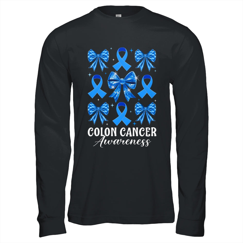 Retro Coquette Bow Blue Ribbon Colon Cancer Awareness Woman Shirt & Hoodie | siriusteestore