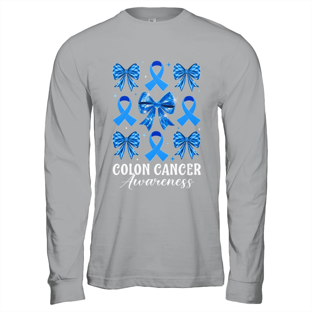 Retro Coquette Bow Blue Ribbon Colon Cancer Awareness Woman Shirt & Hoodie | siriusteestore
