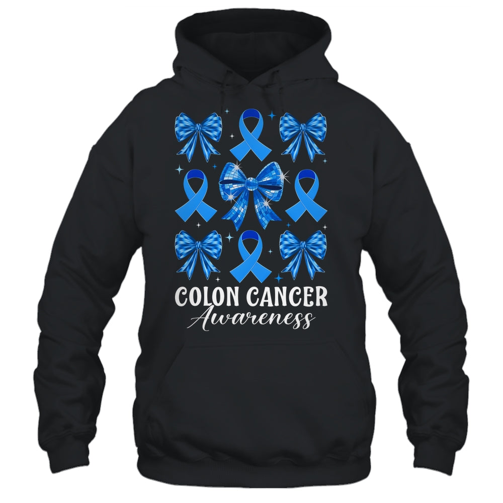 Retro Coquette Bow Blue Ribbon Colon Cancer Awareness Woman Shirt & Hoodie | siriusteestore