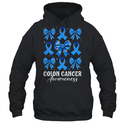 Retro Coquette Bow Blue Ribbon Colon Cancer Awareness Woman Shirt & Hoodie | siriusteestore