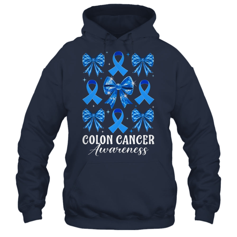 Retro Coquette Bow Blue Ribbon Colon Cancer Awareness Woman Shirt & Hoodie | siriusteestore