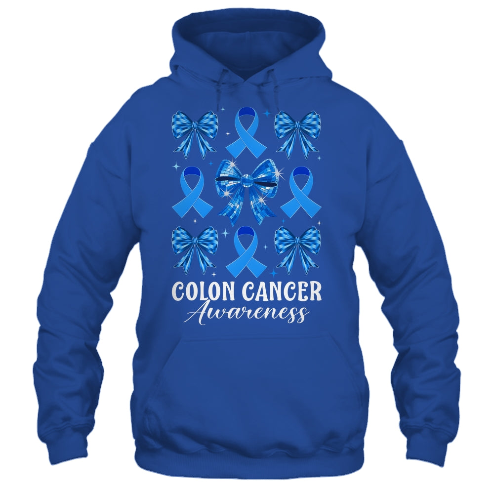 Retro Coquette Bow Blue Ribbon Colon Cancer Awareness Woman Shirt & Hoodie | siriusteestore