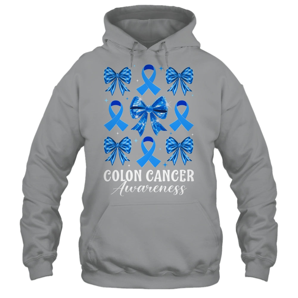 Retro Coquette Bow Blue Ribbon Colon Cancer Awareness Woman Shirt & Hoodie | siriusteestore
