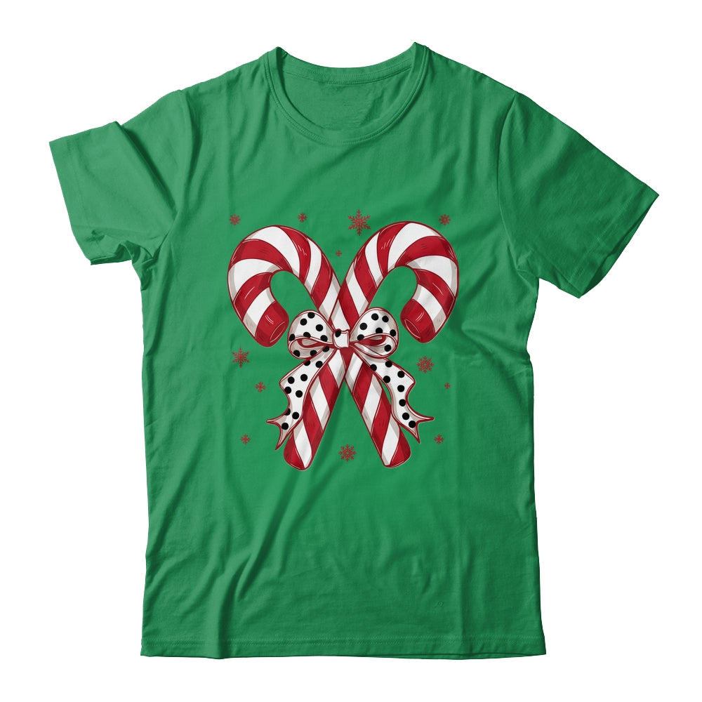 Retro Coquette Bow Candy Cane Christmas Season Women Girl Shirt & Sweatshirt | siriusteestore