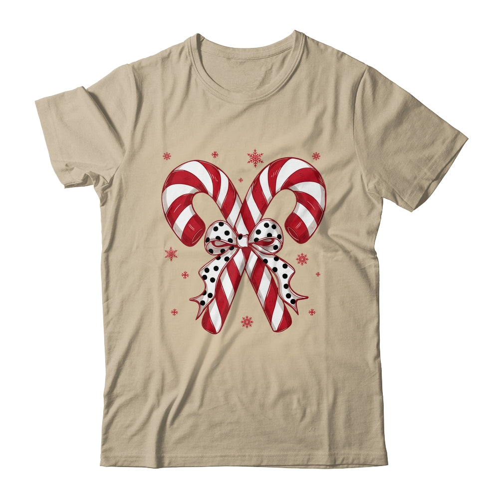 Retro Coquette Bow Candy Cane Christmas Season Women Girl Shirt & Sweatshirt | siriusteestore
