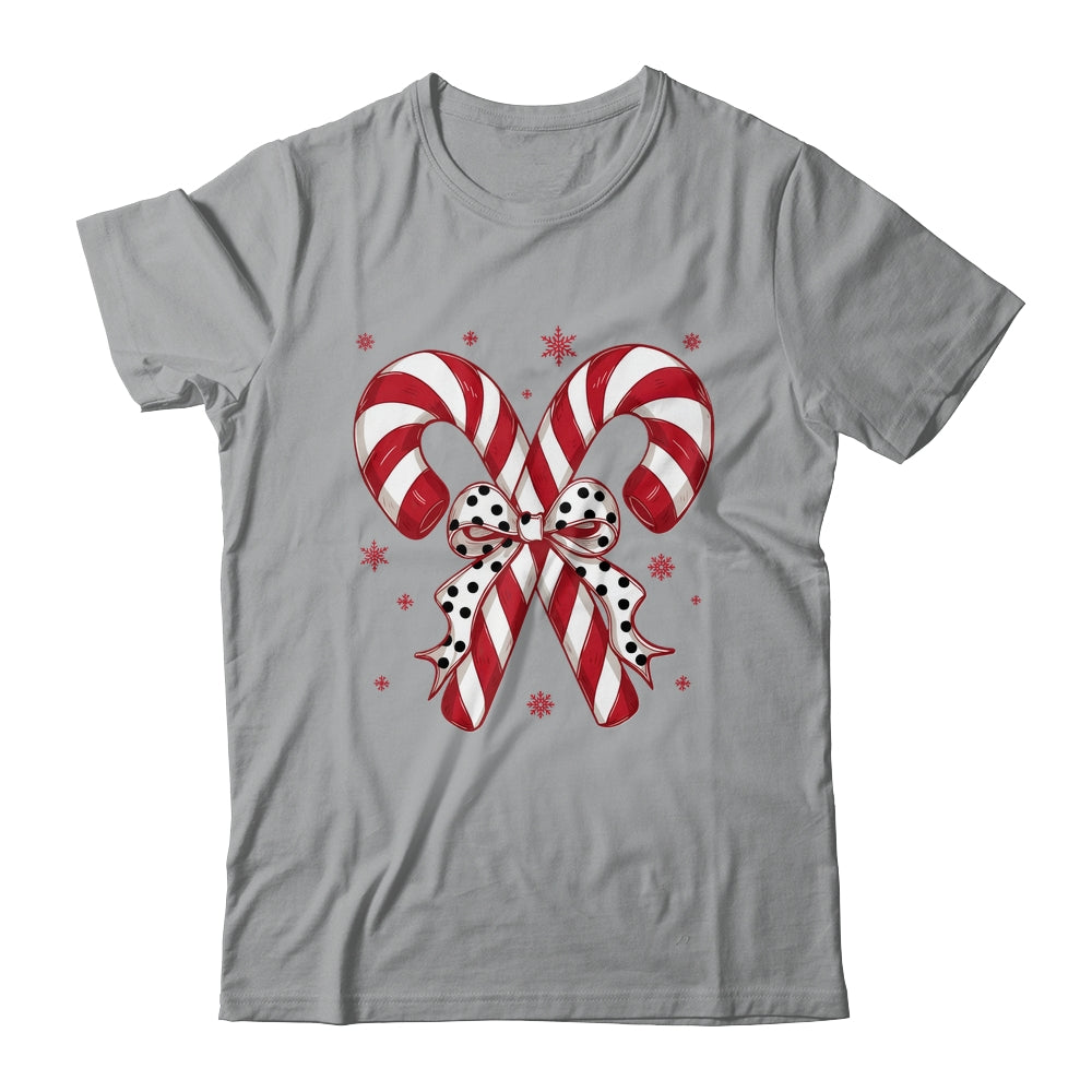 Retro Coquette Bow Candy Cane Christmas Season Women Girl Shirt & Sweatshirt | siriusteestore