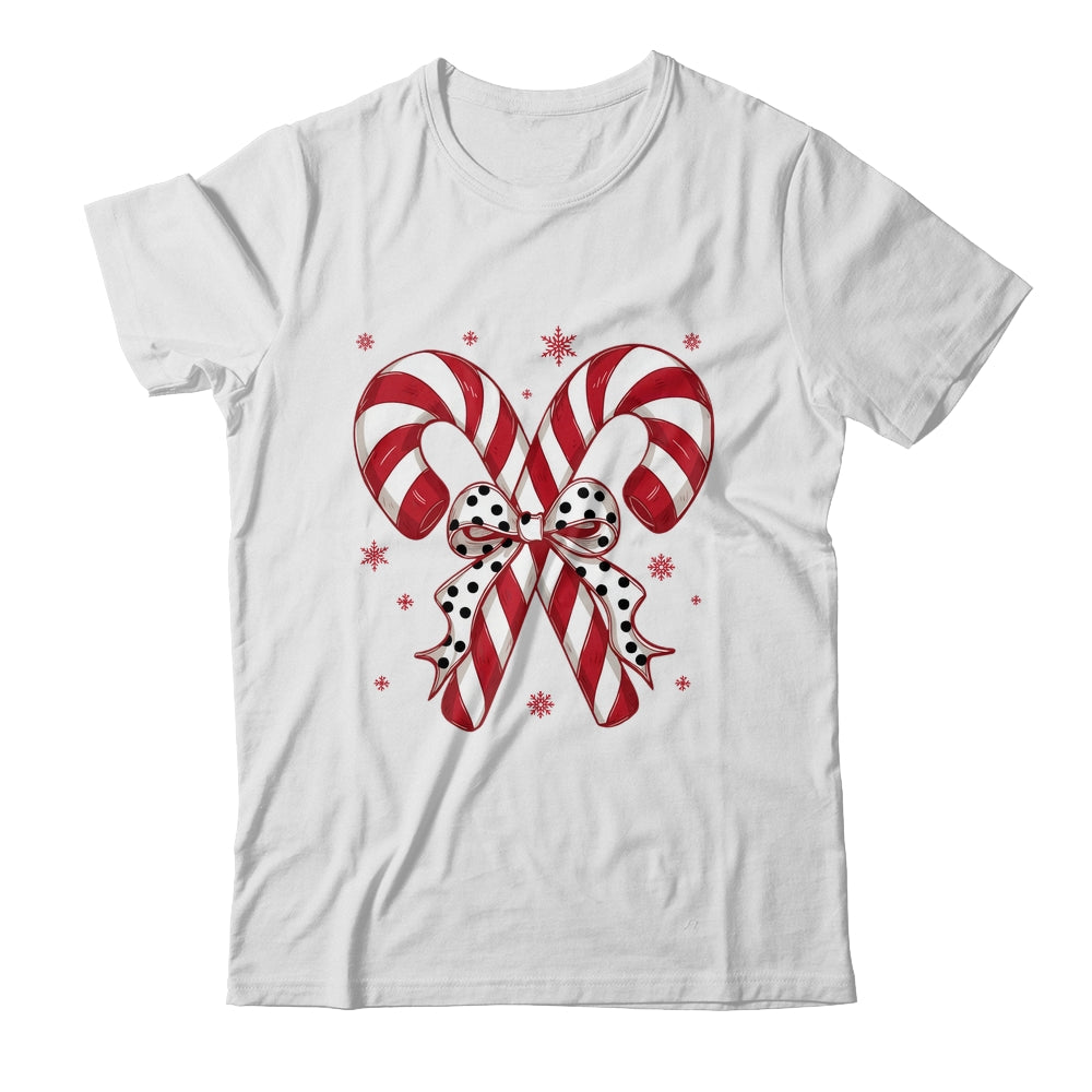 Retro Coquette Bow Candy Cane Christmas Season Women Girl Shirt & Sweatshirt | siriusteestore