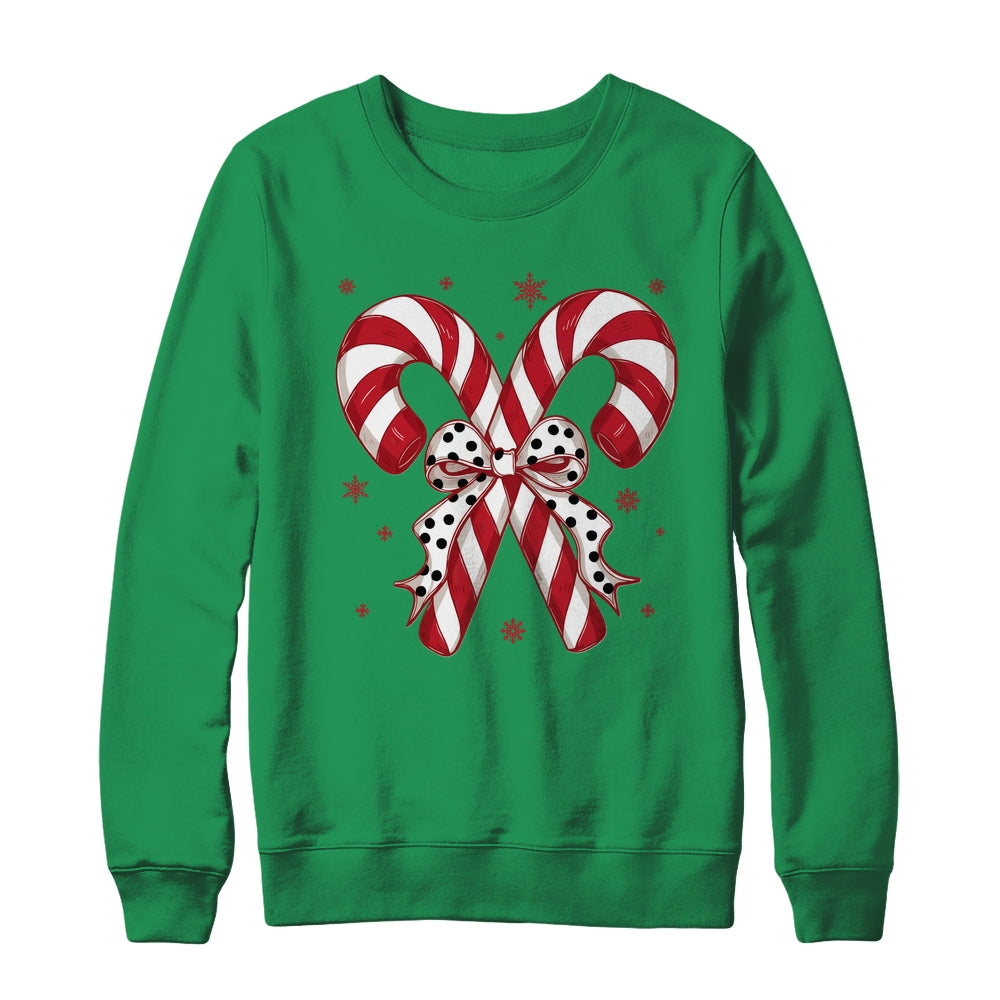 Retro Coquette Bow Candy Cane Christmas Season Women Girl Shirt & Sweatshirt | siriusteestore